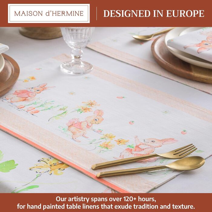 Бавовняні килимки, набір з 4 шт. , декоративні килимки, пасхальні килимки, що миються, для свят, вечерь, весни, літа (33 см x 48 см) (011 - Вечірка з зайчиком), 39Hermine, 100