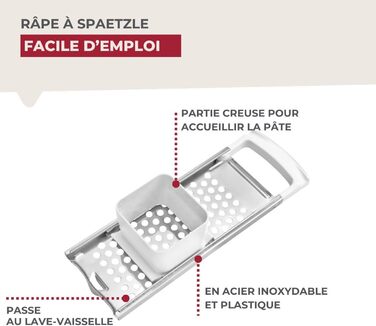 Тертка для коротких шпетц Fackelmann ARCADALINA, професійна класична терка для шпетц, виготовлена з нержавіючої сталі, для коротких шпетц (колір білий/срібний), кількість , 32x17 см