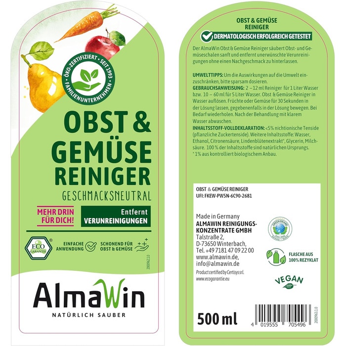 Засоби для миття овочів та фруктів 5 x 500 мл AlmaWin
