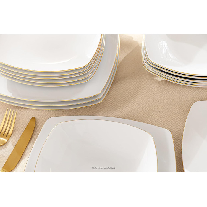 Набор посуды konsimo Combi на 12 персон Набор тарелок CARLINA Modern 36 предметов Столовый сервиз - Сервиз и наборы посуды - Комбинированный сервиз на 12 персон - Сервиз для семьи - Посуда Столовая посуда (набор тарелок 12 дней, золотые края)