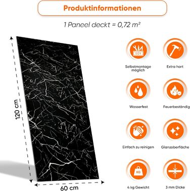 Стінові панелі IZODEKOR під мармур 60x120 см Панель для кухонного фартуха ПВХ-облицювання стін для кухні, ванної кімнати Бризкозахисний екран для кухні Водонепроникний та термостійкий ( панель, Tidal Wave)