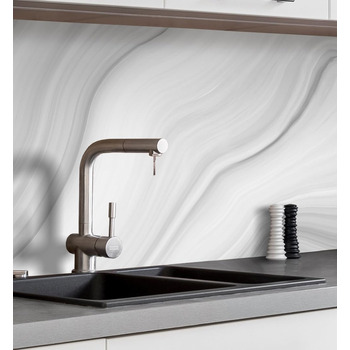 Самоклеючий кухонний фартух - матовий, преміальна бризкозахисна плівка 0,4 мм як доступна альтернатива склу, легке встановлення та очищення - висота 60 см - Дизайн Світло-сірий мармур 180 x 60 см Сірий мармур 02 Ш 180 см x В 60 см, преміум армований 0,4 м