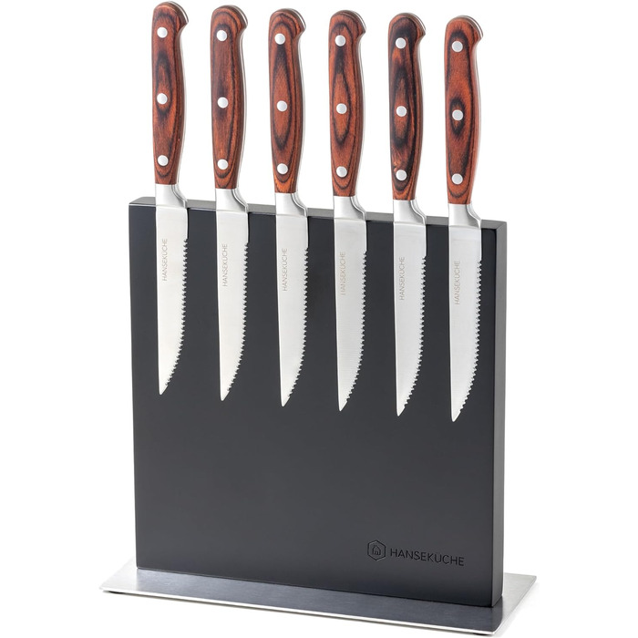 Блок ножів магнітний з деревини акації - Двосторонній тримач для ножів без ножа з магнітом з дерева Ножова дошка з двох сторін (чорна металева основа)