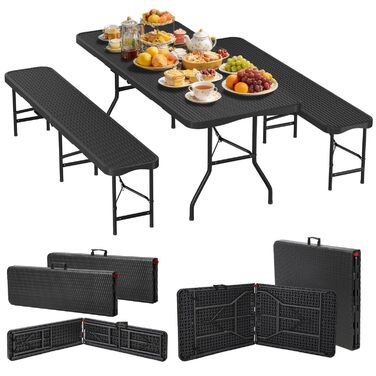 Складной набор для отдыха включая стол и 2 скамейки под ротанг Hebitod.