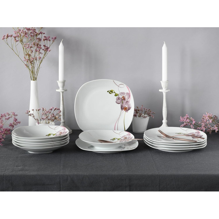 Набір тарілок на 6 персон, 12 предметів, Square Orchidee Creatable