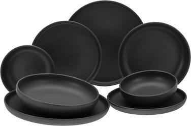 Серия Uno набор посуды из 16 предметов, керамогранит комбинированный сервиз (черный, посуда из 8 предметов), 22978