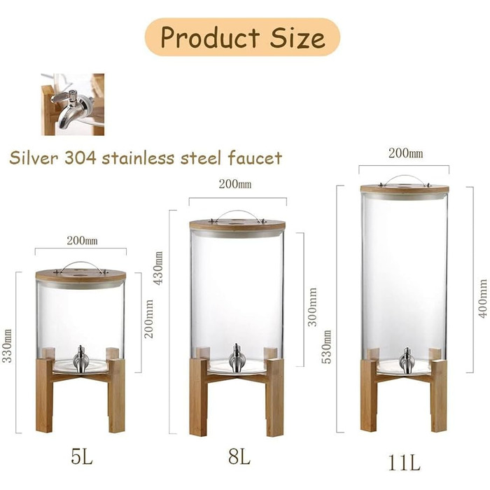 Диспенсер для напоїв скляний з краном 5 л Generisch