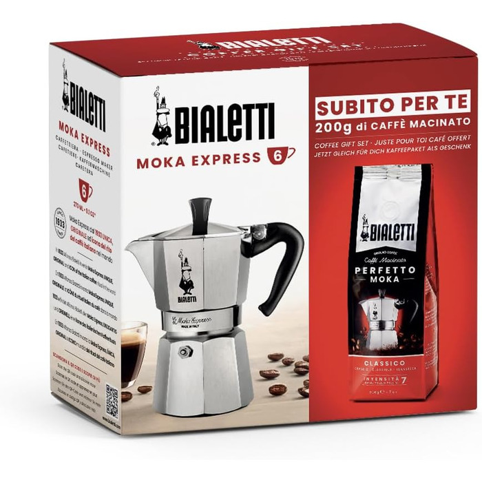 Кофеварка гейзерная 270 мл на 6 чашек с 250 г кофе Moka Express Bialetti
