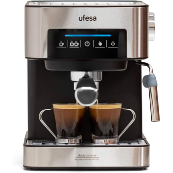 Кавоварка Ufesa Monza Espresso & Cappuccino 20 барів, цифрова сенсорна панель, регульована пароварка, мелена кава або ESE одноразова доза, функція підігріву чашок, 1050 Вт, контейнер 1,5 л (CE7255)
