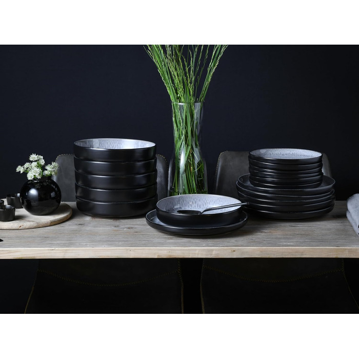 Серія Nordic Fjord набір посуду з 18 предметів, набір тарілок з кераміки (набір тарілок 18 шт. , іній), 21551