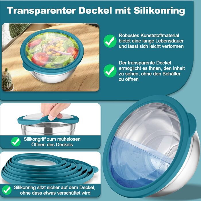 Набір мисок для змішування з нержавіючої сталі 5 шт сині Homikit