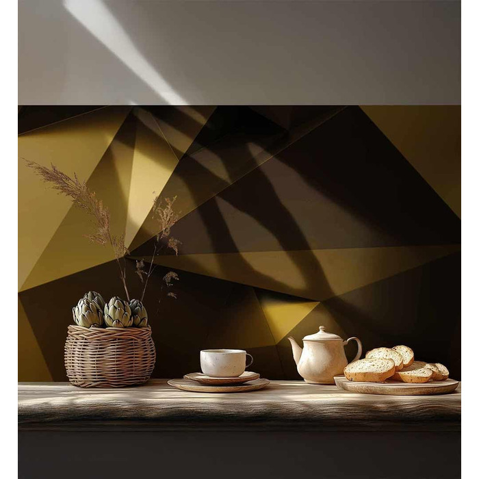 Самоклеючий кухонний фартух - матовий, жорстка бризкозахисна плівка як доступна альтернатива склу, легке встановлення та очищення - висота 60 см - Дизайн Кам&39яна стіна чорного кольору 80 x 60 см (золотий, Ш 340 см x В 60 см, 0,2 мм)