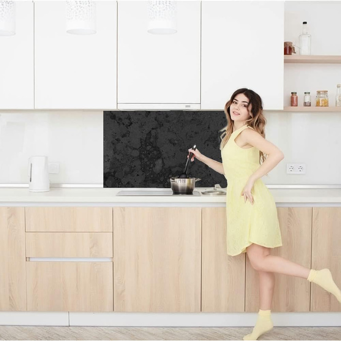 Дизайнерський кухонний фартух з алюмінієвого композиту, кухонний фартух, товщина 3 мм, 60x100 см, (натуральний камінь чорного кольору)