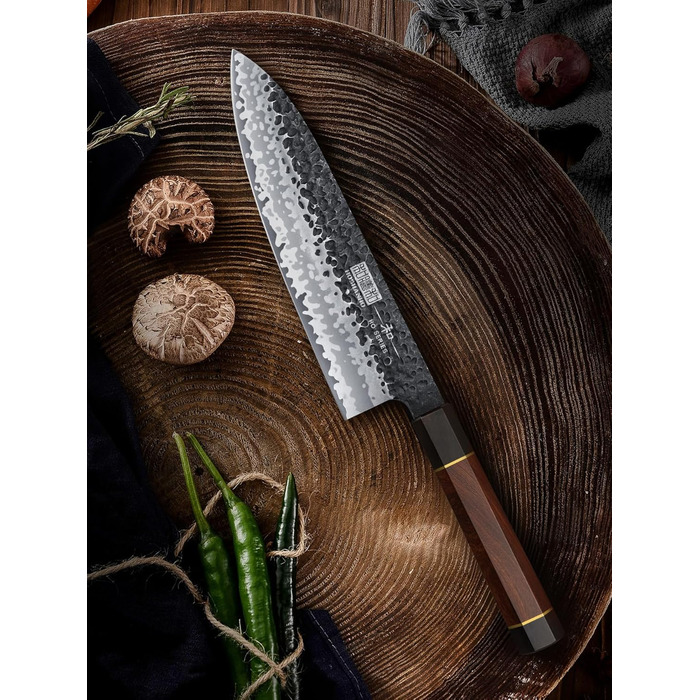 Ніж HOSHANHO Santoku Кухонний ніж ручного кування, ніж Сантоку Гостре лезо 18 см Кухонний ніж з японської серцевини VG10 Ніж для кухарів з ергономічною ручкою Подарункова коробка (20 см ніж для кухарів Gyuto)