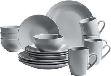 Набор современной посуды для 4 человек серого цвета, комбинированный набор из 16 предметов из керамики и керамогранита, 931914 Pastel Selection