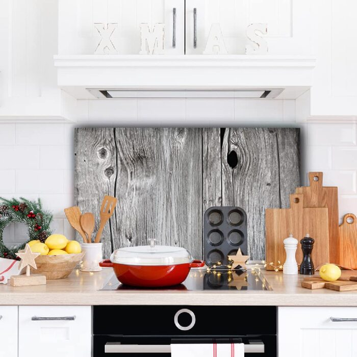 Дизайнерський кухонний бризкозахисний екран з алюмінієвого композиту, кухонний фартух, товщина 3 мм, 60x100 см, (сіра дерев&39яна стіна)