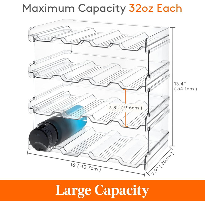 Штабельований тримач для пляшок Lifewit для шафи, морозильної камери, комори - Пластиковий тримач для пляшок з водою для кухонної стільниці, шафи, офісу - упаковка з 2 шт. , кожна полиця вміщує 4 контейнери (16 пляшок)