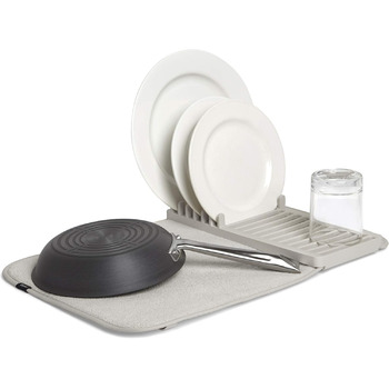 Подставка-сушилка для посуды с ковриком 50 х 33 см светло-серая Udry Mini Umbra