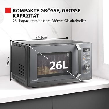 Мікрохвильова піч Toshiba MW3-AG20PE(BK) з грилем, 20 л, 3-в-1, розморожування шеф-кухарем, мікрохвильова піч, гриль, комбінована піч, 5 рівнів потужності, 8 автоматичних програм, легке очищення, чорна (26 л, 6-в-1 аерогриль)