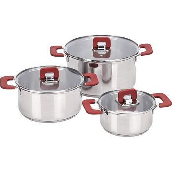 Набір посуду з 3 каструль Kitchen-Profi Basics - нержавіюча сталь, антипригарне покриття, безпечне для індукції, з кришками - 16/20/24 см з нержавіючої сталі