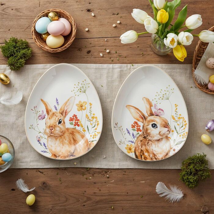Набір із 2 великодніх тарілок з малюнком кролика levandeo