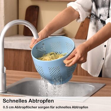 Металеве сито для пасти з дерев&39яною ручкою та стабільною основою, велике кухонне сито 22 см для пасти, овочів та фруктів, міцне кухонне сито (синє)