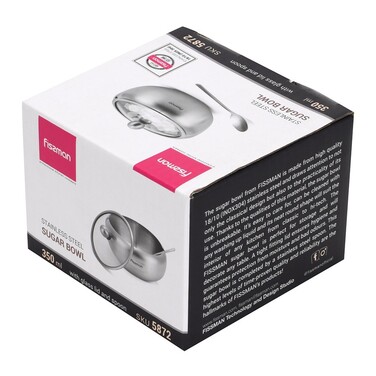 Цукорниця 350 мл Fissman зі скляною кришкою і ложкою нержавіюча сталь (5872)