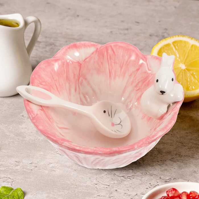 Набір мисок у формі кролика з ложкою рожевий BOSUGE