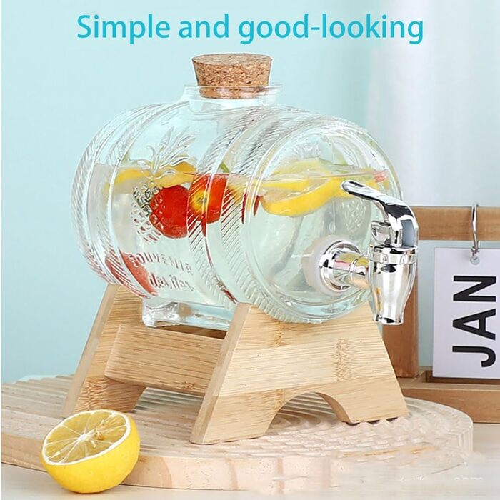 Диспенсер для напоїв скляний з краном та дерев'яною підставкою 5 л Generisch
