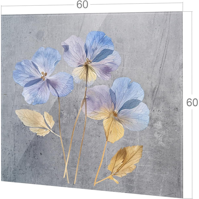 Скляний кухонний фартух GRAZDesign 4 мм Декоративний скляний фартух з квітковим мотивом Кухонний фартух сірого кольору - (сірі квіти, 60x60 см)