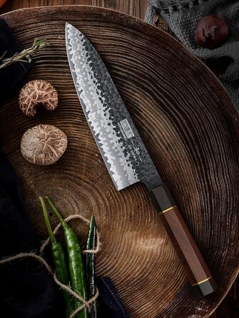 Ніж HOSHANHO Santoku Кухонний ніж ручного кування, ніж Сантоку Гостре лезо 18 см Кухонний ніж з японської серцевини VG10 Ніж для кухарів з ергономічною ручкою Подарункова коробка (20 см ніж для кухарів Gyuto)