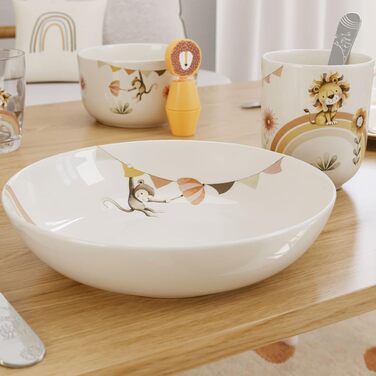 Детская тарелка, фарфоровая тарелка в стиле бохо, детская посуда, диаметр 21,5 см, посудомоечная машина, микроволновая печь, разноцветная (Assiette profonde pour enfants)