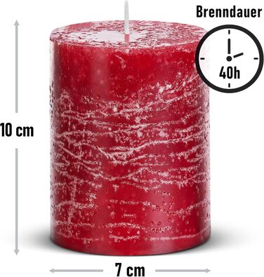 Набір із 4 свічок-стійок Brandsseller 7x10 см Однотонні та виготовлені з парафіну Сільські свічки з тривалим часом горіння Декоративні свічки для прикраси столу, Різдва та вечірок (7 x 10 см Набір із 4 шт. , бордо)