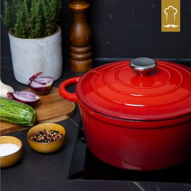 Чавунна жаровня 3,5 л з кришкою 24 см, червона Chefarone