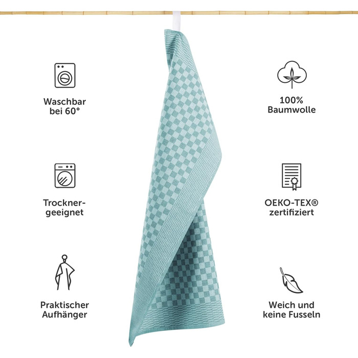 Кухонні рушники бавовняні 50 x 70 см, набір 5 предметів, м'ятно-зелені Blumtal