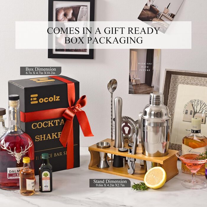 Набір для коктейлів з бамбуковою підставкою 17 предметів Eocolz
