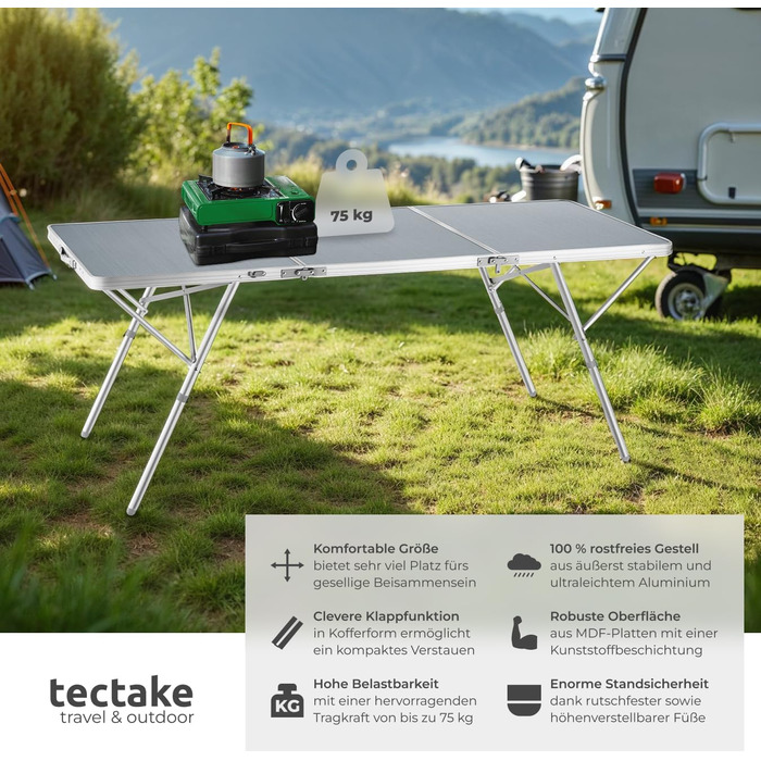 Кемпинговый стол с ремнем для переноски 180 х 70 х 70,5 см tectake