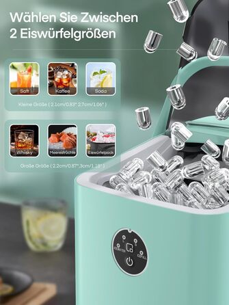 Льодогенератор FOHERE 14 кг 24 години, 8 кубиків льоду за 6 хвилин, 2 розміри кубиків льоду, самоочисний льодогенератор з ручкою, льодосборником та кошиком, льодогенератор для вечірки, офісу, автофургона (м&39ятно-зелений)