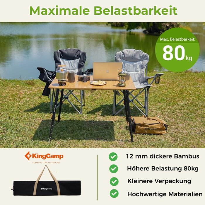 Складний бамбуковий стіл для кемпінгу 80 x 60 см KingCamp