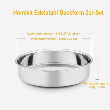 Форма для випікання кругла 20 см, набір 2 предмети, нержавіюча сталь Homikit