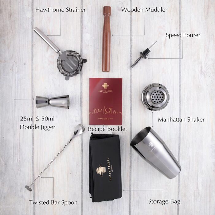 Набір для приготування коктейлів чорний Rusty Barrel