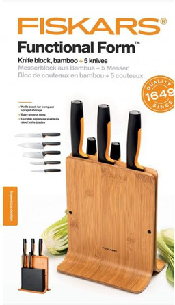 Набор ножей Fiskars Functional Form с бамбуковой подставкой 5 шт (1057552)