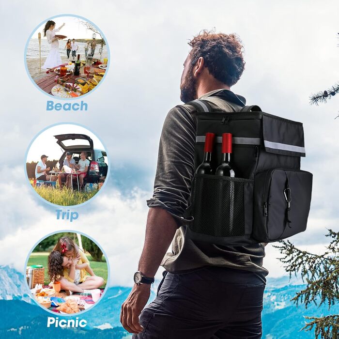 Велика 40-літрова герметична ізольована сумка-холодильник, рюкзак для пікніка з відкривачкою для пляшок, водонепроникна надлегка сумка-холодильник для кемпінгу, походів, барбекю, пікніків - чорна