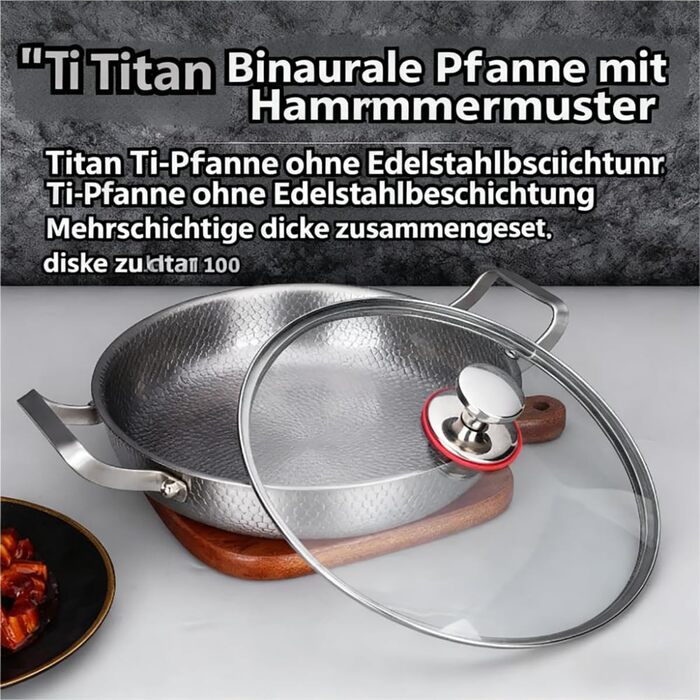 Титановая сервировочная сковорода 28 см со стеклянной крышкой Tovara Titanium Pro