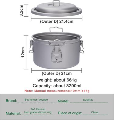 Ультралегкий титановий туристична каструля 3,2 л Boundless Voyage