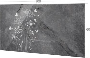 Скляний кухонний фартух GRAZDesign 4 мм Декоративний скляний фартух з квітковим мотивом Кухонний фартух сірого кольору - (Кольору Сірі кульбаби, 100x60 см)