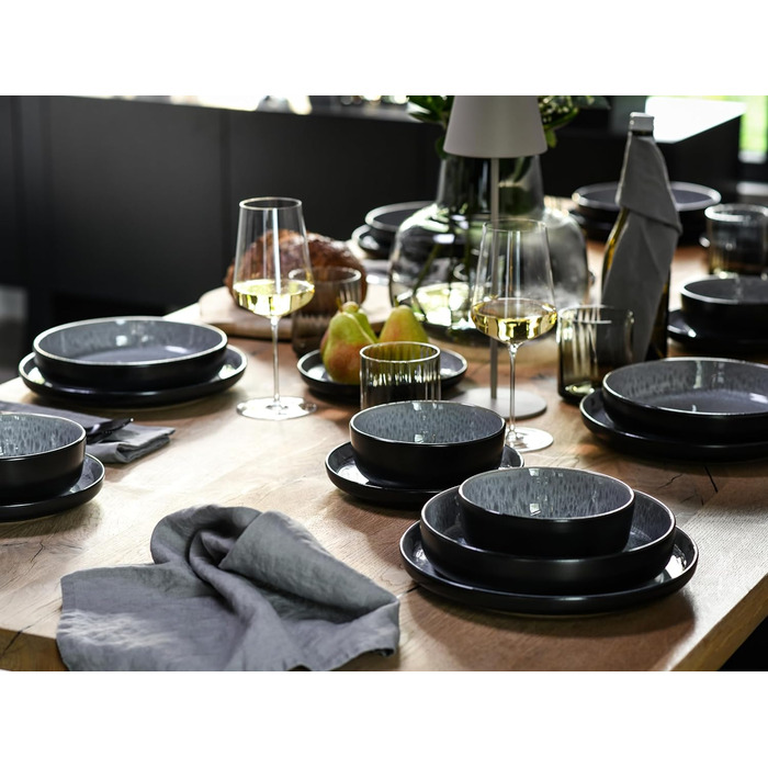 Серія Nordic Fjord набір посуду з 18 предметів, набір тарілок з кераміки (набір мисок для пластівців 6 шт., мороз), 21551