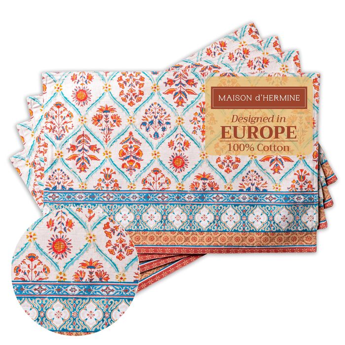 Бавовняні килимки для серветок, набір з 4 шт. , декоративні килимки для серветок, пасхальні килимки, що миються, для свят, вечерь, весни, літа (33 см x 48 см) (07 - Новели), 39Hermine 100