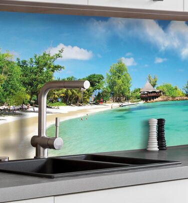 Самоклеючий кухонний фартух - матовий, жорстка бризкозахисна плівка як доступна альтернатива склу, легке встановлення та очищення - висота 60 см - Дизайн чорна кам&39яна стіна 80 x 60 см (Beach, Ш 400 см x В 60 см, 0,2 мм)