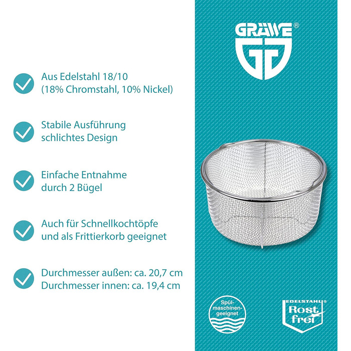 Прочная вставка-пароварка для кастрюль 21 см GRÄWE